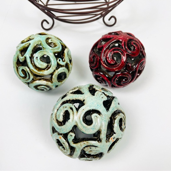 Scroll Wrought Iron Bowl with 3 Hobby Lobby Decorative Balls - Picture 4 of 8